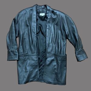 Leathers By Tibor Vintage Wrap Coat Black Leather Jacket Men's Size Small